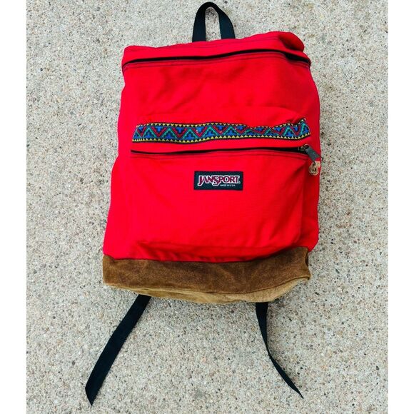 Jansport Suede Leather Bottom Backpack Day Pack Aztec Southwest Pattern Vintage - Picture 1 of 5